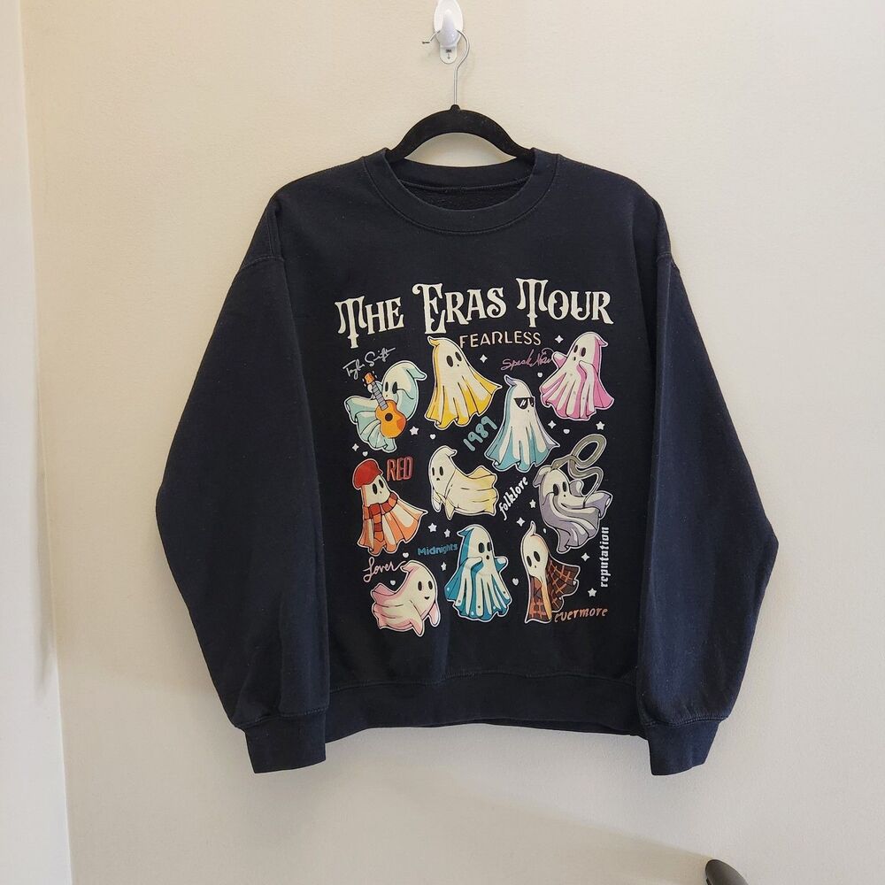 Taylor Swift Eras Tour Black Crewneck Sweatshirt Cute Spooky Ghosts Halloween